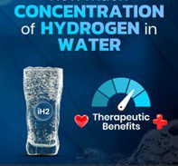 Glass of hydrogen-concentrated water with therapeutic benefits.