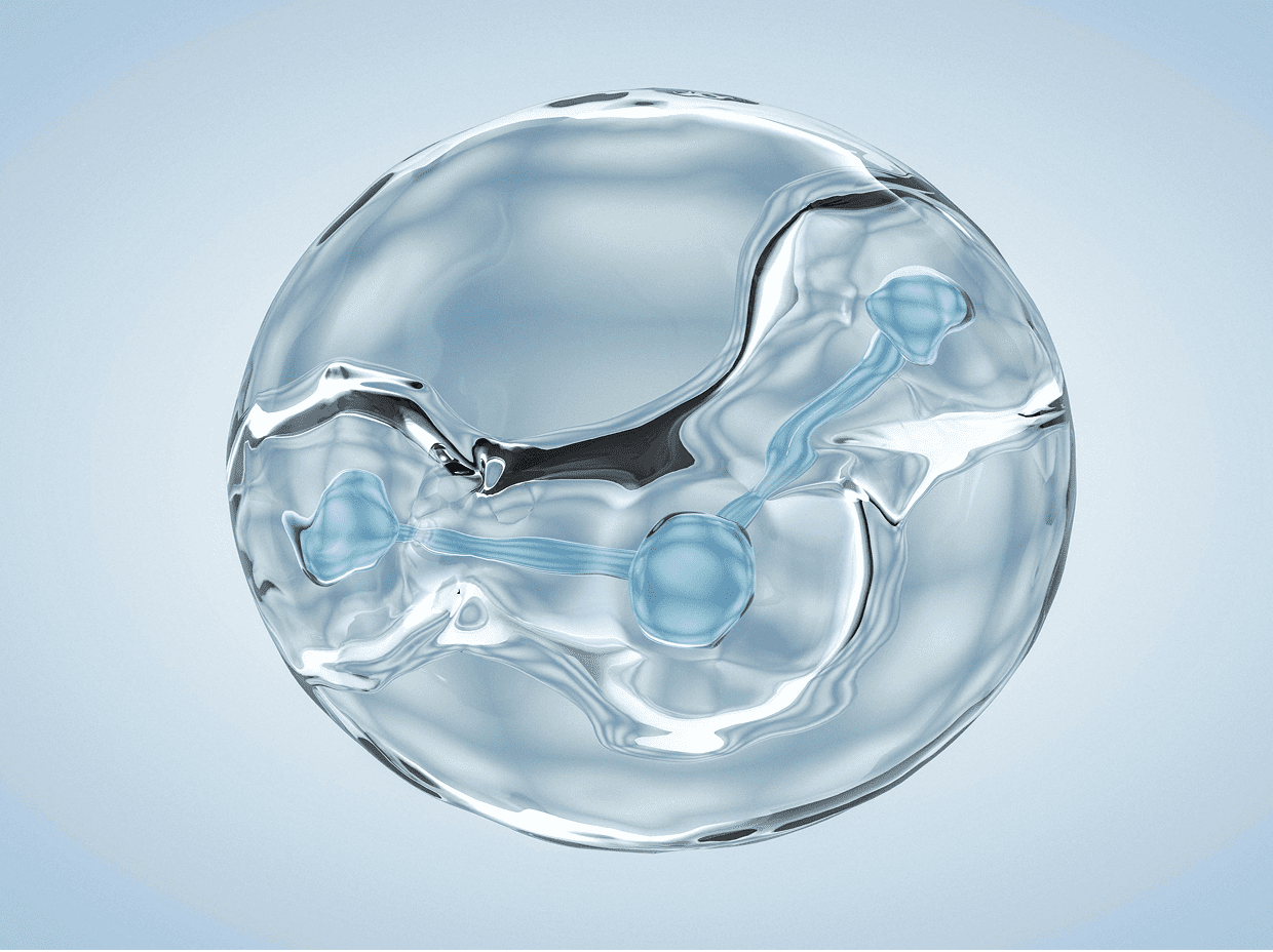 Transparent sphere with abstract blue patterns.